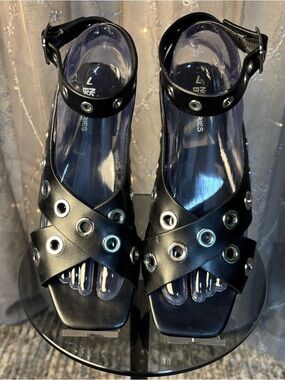 NOBO Black Grommet Ankle-Strap Sandals
